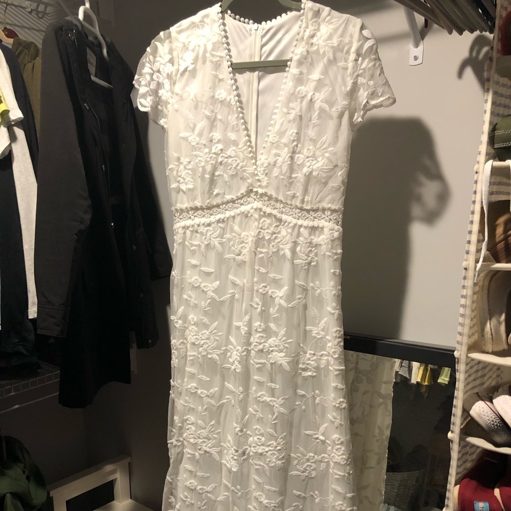 Long deep V-neck chiffon floral dress